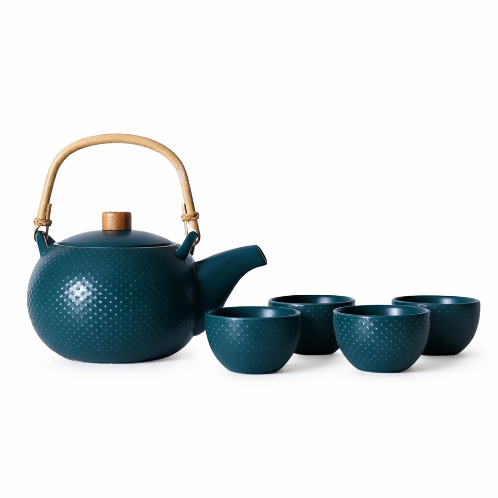 Scandinavian ceramic teapot 800ml soft green with cup hygge setting