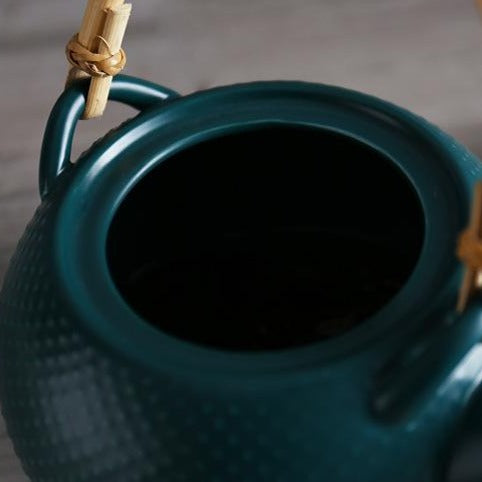 Scandinavian hygge ceramic teapot 800ml on linen tray cozy morning scene