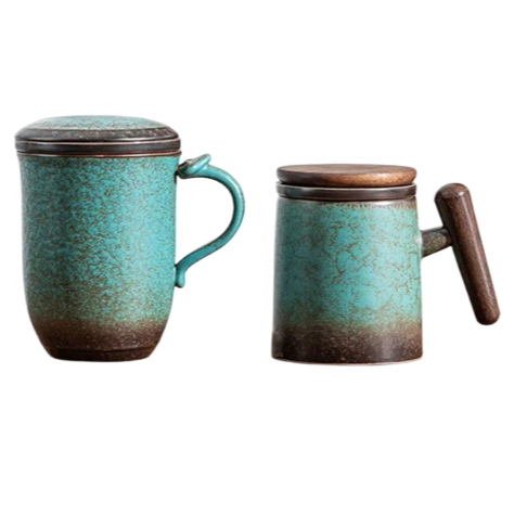 Two sizes of Scandinavian ceramic teapot with infuser, 270ml and 400ml side by side