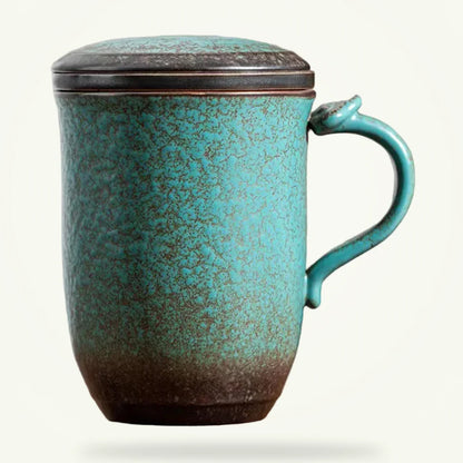 Scandinavian ceramic teapot with infuser on plain background, matte glaze, front view