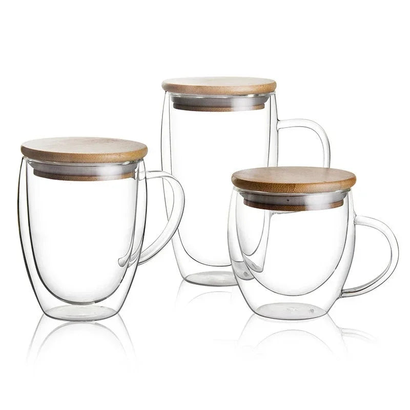 Double wall borosilicate glass teapot with glass lid, cool-touch outer surface