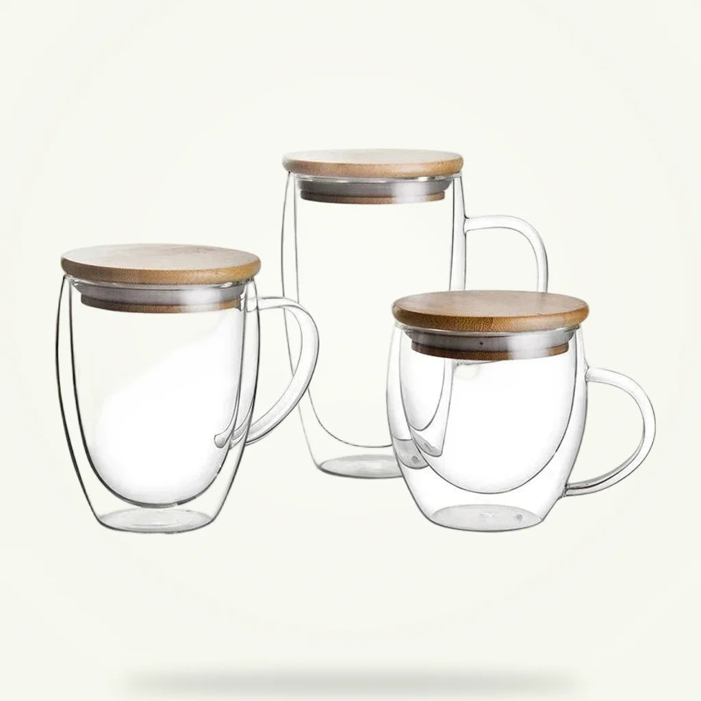 Scandinavian double wall glass teapot with lid, three sizes 250ml 350ml 450ml