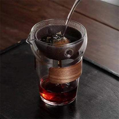 Scandinavian glass teapot top view showing infuser basket and lid
