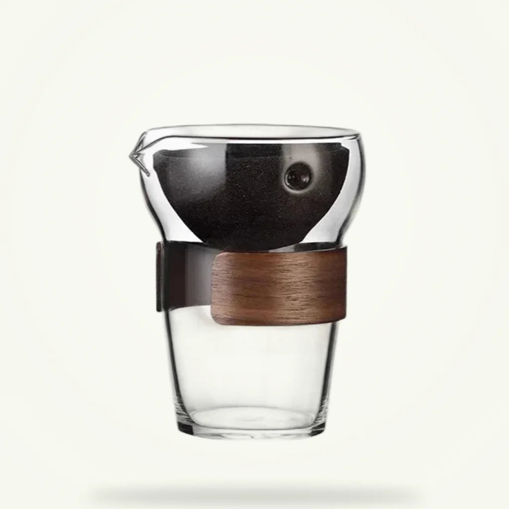 Scandinavian glass teapot 320ml with stainless steel infuser on plain background