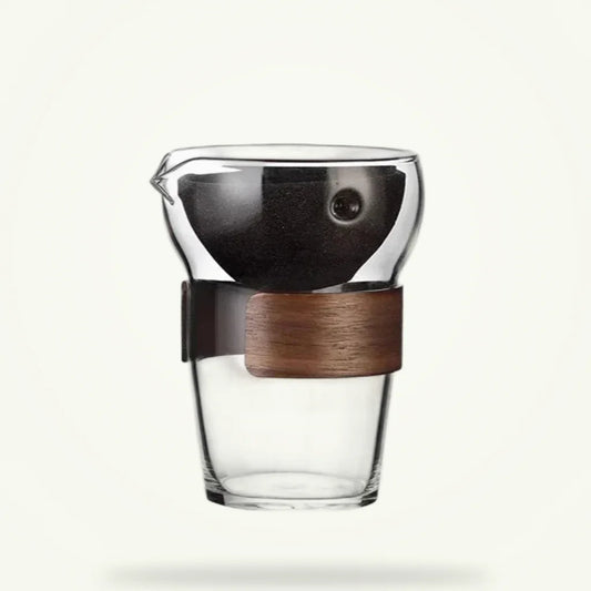 Scandinavian glass teapot 320ml with stainless steel infuser on plain background