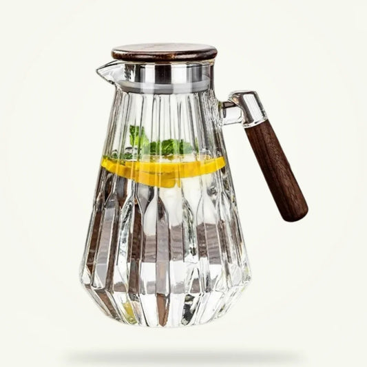 Scandinavian glass teapot with infuser 1.7L on white background, borosilicate