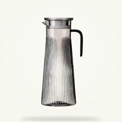 Scandinavian glass teapot with stainless steel infuser on plain background, 1L 1.2L 1.6L sizes