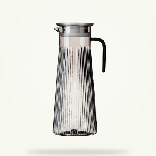 Scandinavian glass teapot with stainless steel infuser on plain background, 1L 1.2L 1.6L sizes