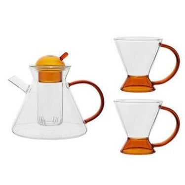 Minimalist Scandinavian glass teapot with infuser, clean lines, no clutter