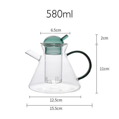 Close-up of removable stainless steel infuser inside 580ml glass teapot