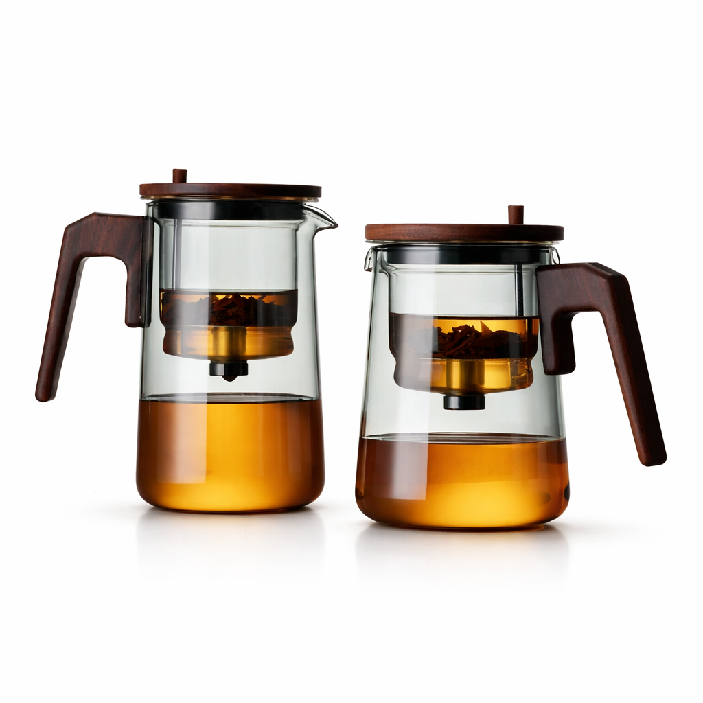 Nordic glass teapot in 550ml and 750ml sizes side by side comparison