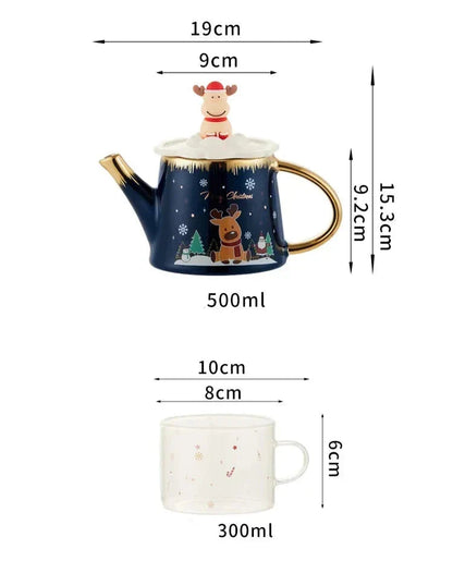 Blue Gold Scandinavian porcelain teapot 500ml, glaze detail, Granny Lulu Holiday Collection