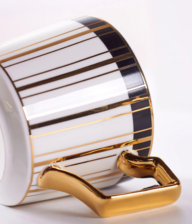Nordic porcelain teacup 200ml with saucer, close-up of clean glaze finish