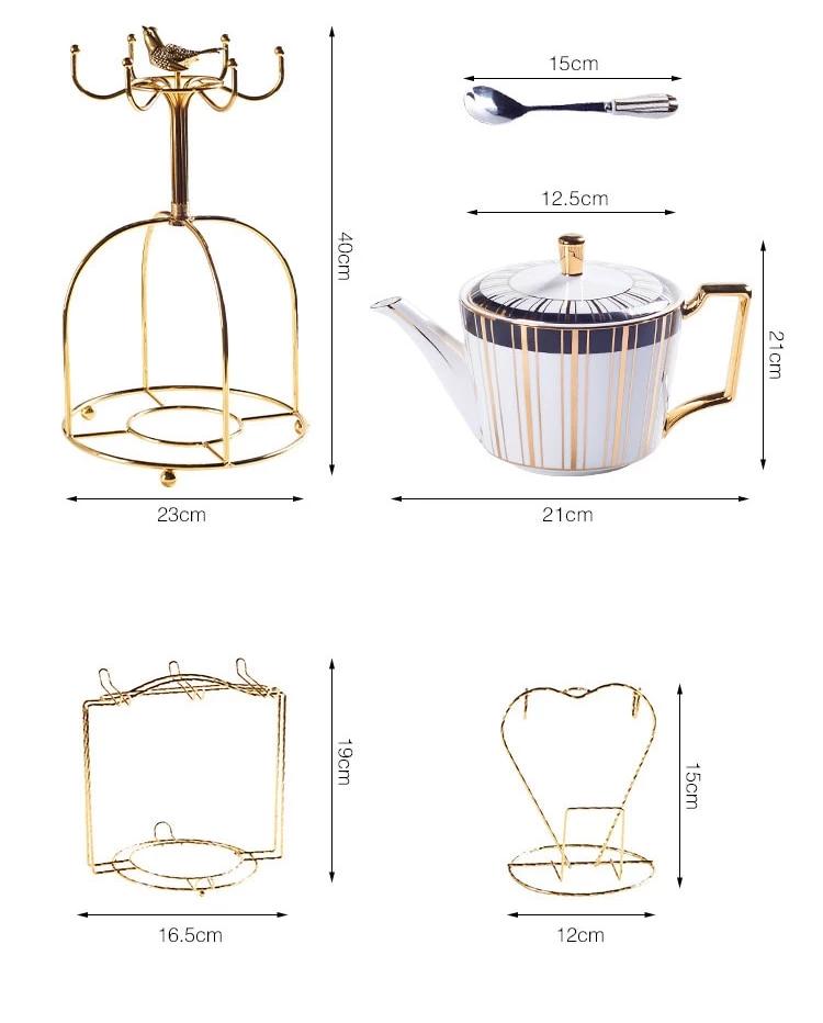 Nordic tea set with porcelain teapot, cups and saucers arranged on table