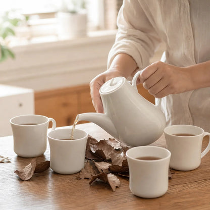 Scandinavian Porcelain Teapot Set 900ml with 4 Cups en situation