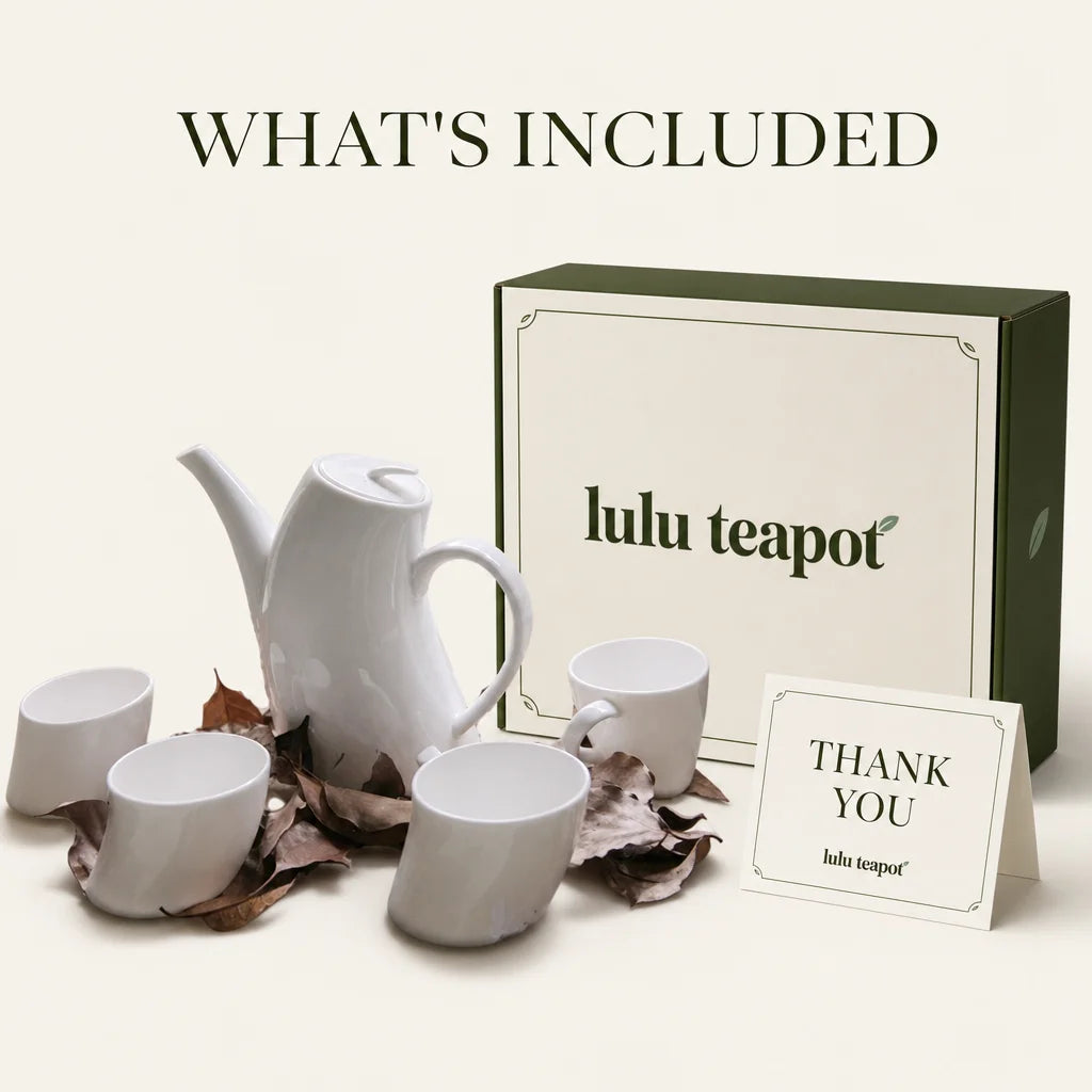 Scandinavian Porcelain Teapot Set 900ml with 4 Cups : packaging concept (non contractuel)