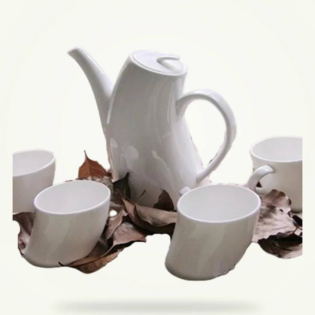 Scandinavian Porcelain Teapot Set 900ml with 4 Cups, product photo on a plain background