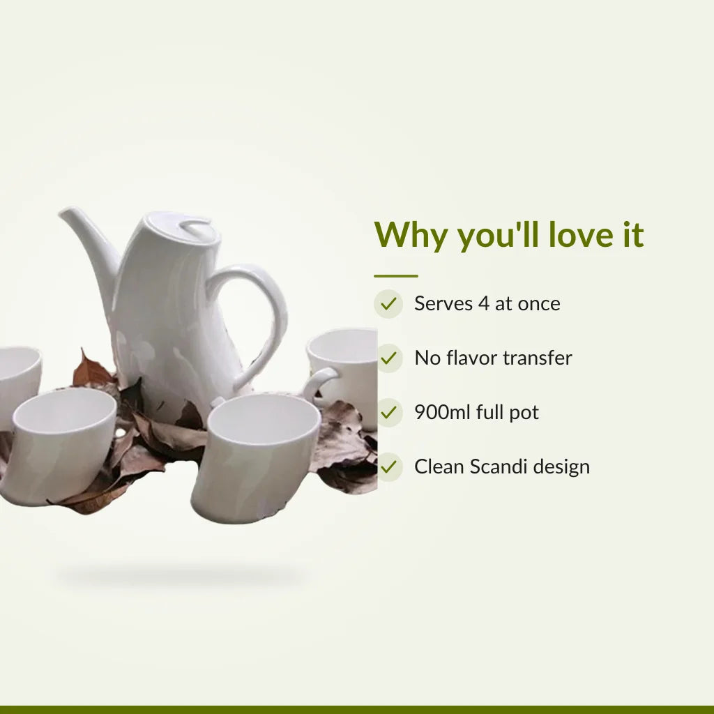 Scandinavian Porcelain Teapot Set 900ml with 4 Cups : Why you'll love it