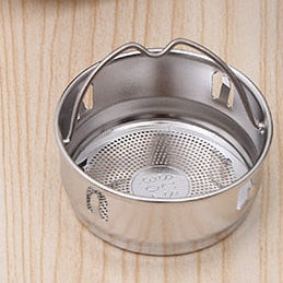 Scandinavian stainless steel teapot 450ml infuser lifted showing clean basket