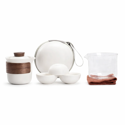 Scandinavian teapot set 160ml with three white cups arranged on tray