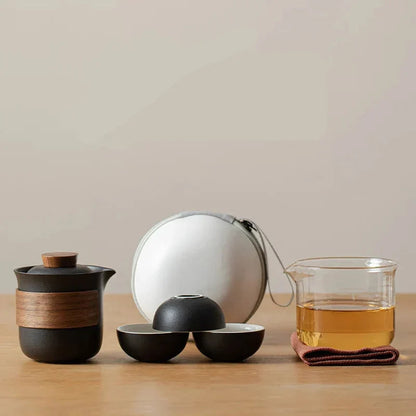 Nordic teapot 160ml black cup and saucer on natural wood table