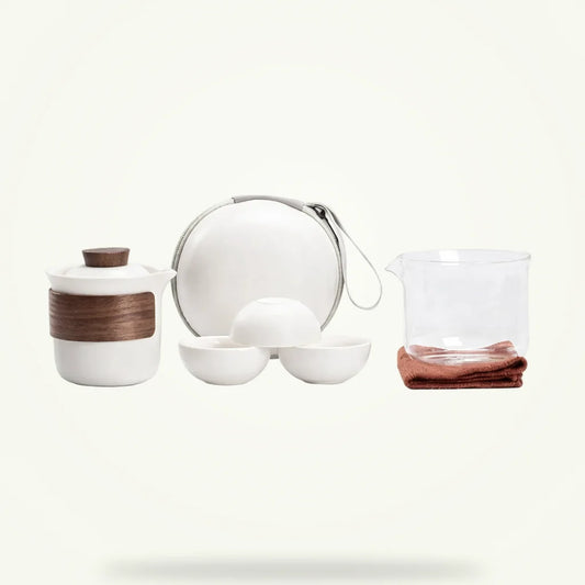 Scandinavian glass teapot 160ml Nordic set, white variant, packshot on light background