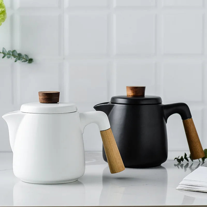Matte black Scandinavian ceramic teapot close-up of spout and lid
