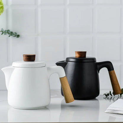 Matte black Scandinavian ceramic teapot close-up of spout and lid