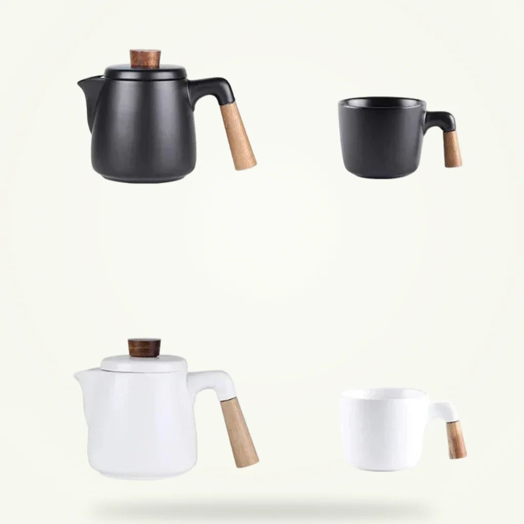 Scandinavian ceramic teapot 1L by Granny Lulu on plain background, matte black finish