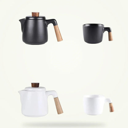 Scandinavian ceramic teapot 1L by Granny Lulu on plain background, matte black finish