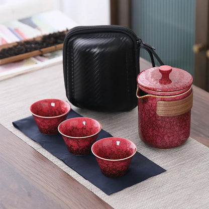 Blue hygge ceramic teapot 280ml with cup on wooden table