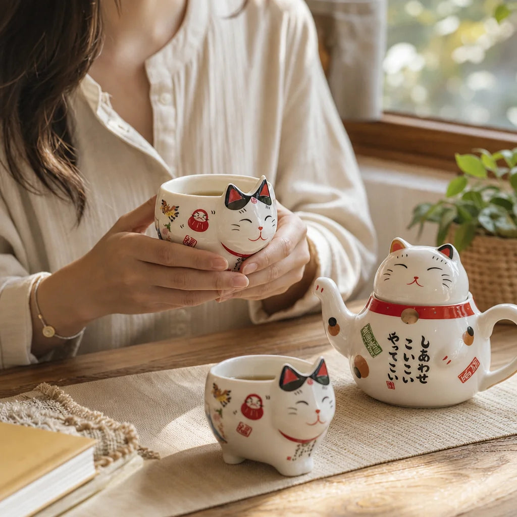 Service à Thé Chat Maneki-Neko en situation