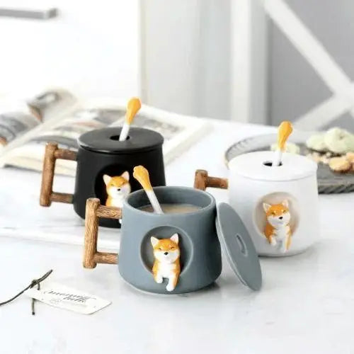 Duo set of Shiba Inu tea cups side by side, front and back variants