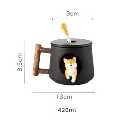 Shiba Inu mug size comparison, 420 ml ceramic cup with spoon