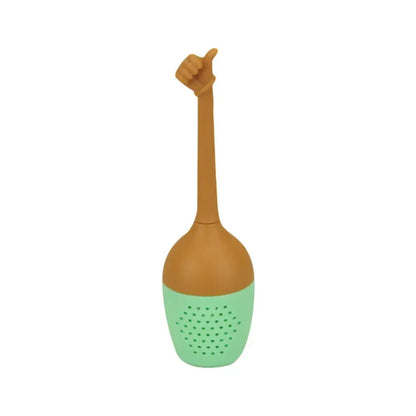 Silicone tea infuser with steam rising from hot tea