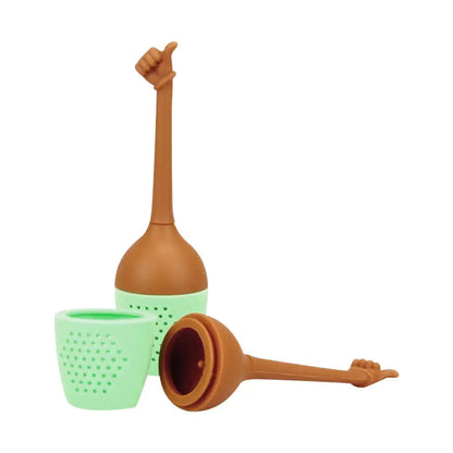 Silicone tea infuser with tea leaves, side view
