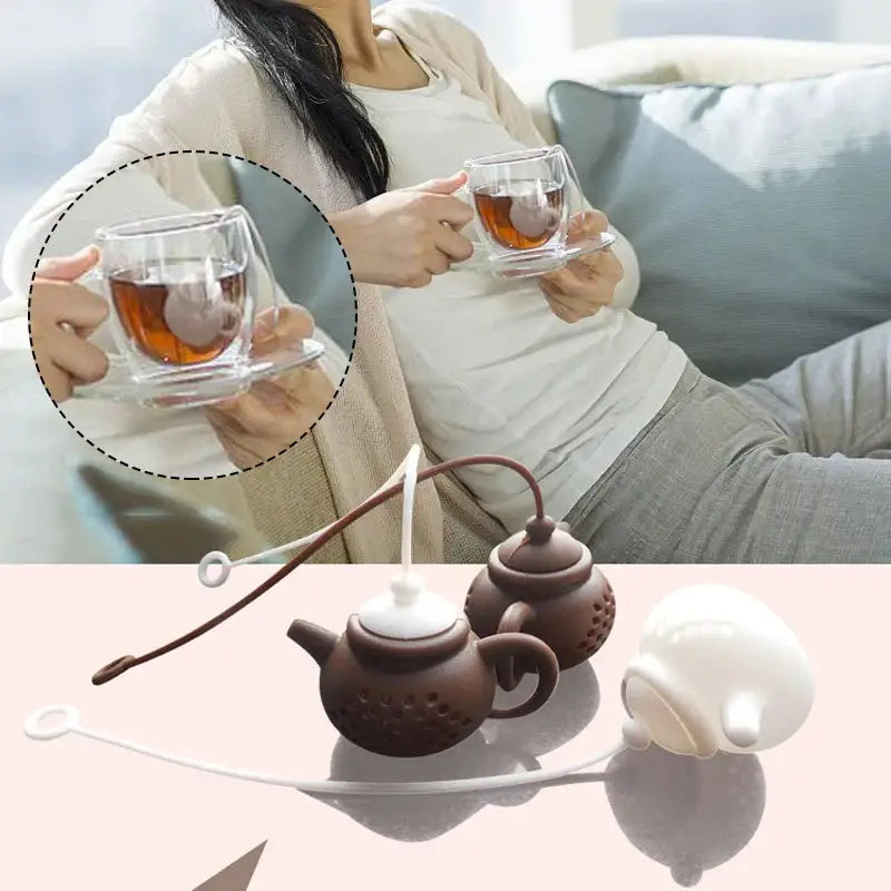 Green silicone teapot infuser for tea cups