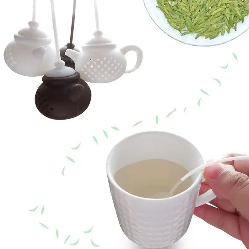 White silicone teapot tea infuser with chain