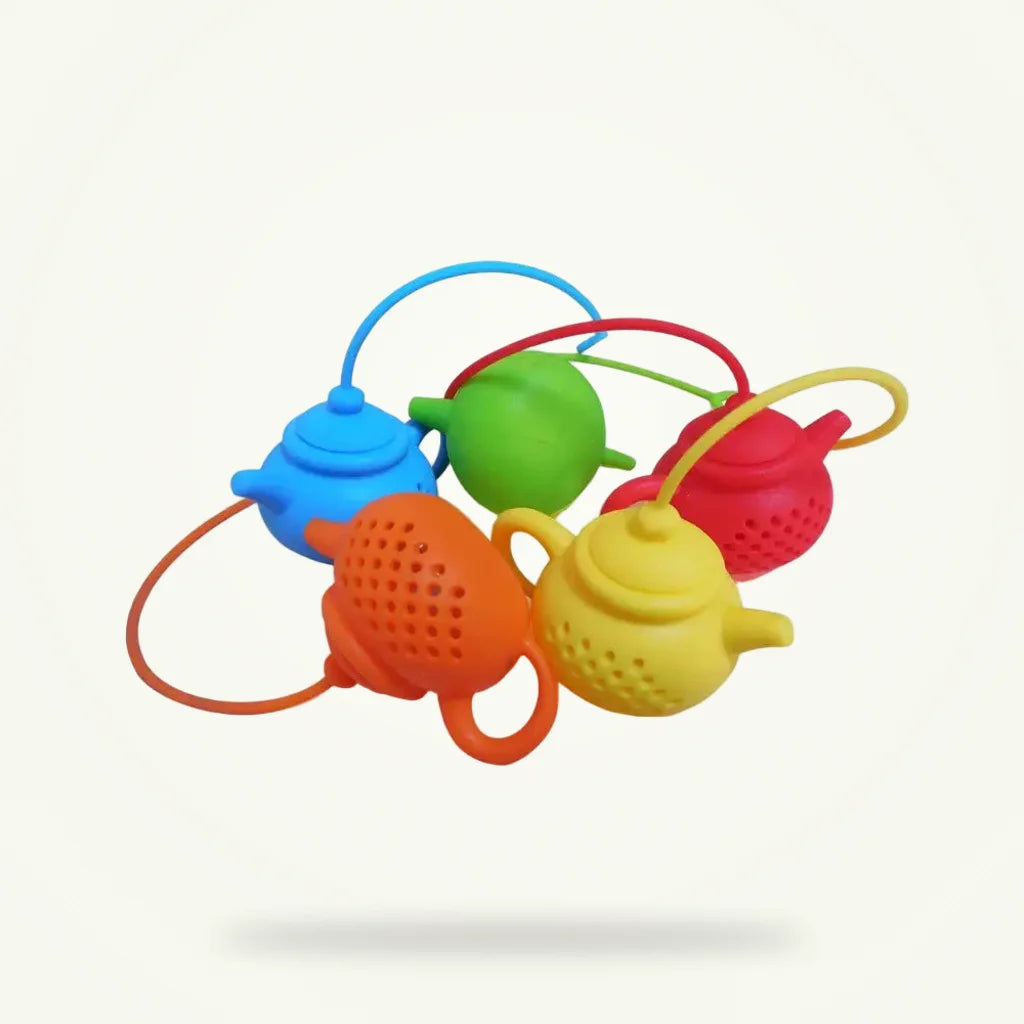 Silicone Teapot Tea Infuser with Chain, 7 Colors, product photo on a plain background