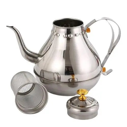 Oriental stainless steel teapot silver finish full product display