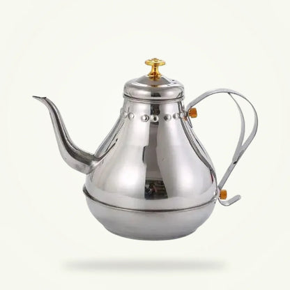 Silver Oriental Stainless Steel Teapot, 1.2 L or 1.8 L, product photo on a plain background