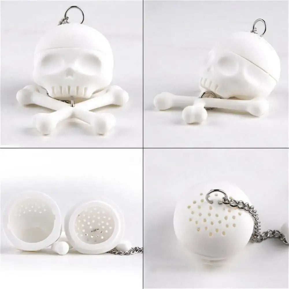 Skull tea infuser in a cup of tea