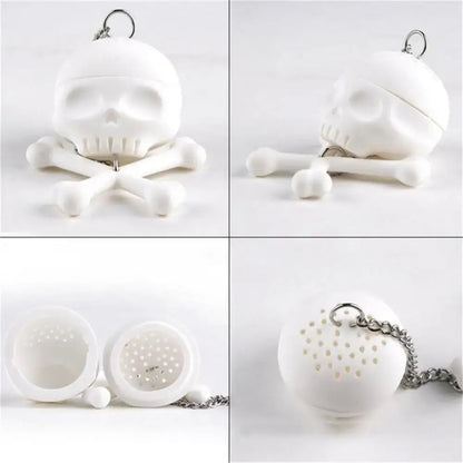 Skull tea infuser in a cup of tea