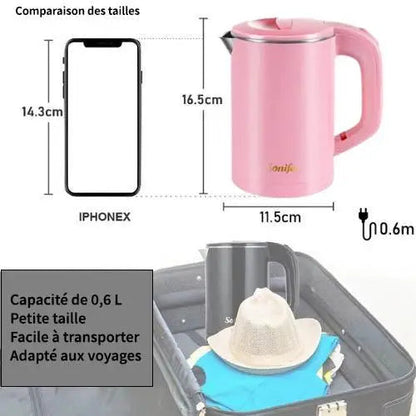 Rose pink electric kettle size comparison with mug