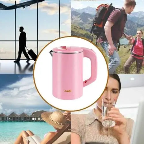 Close up of small electric tea kettle spout and handle