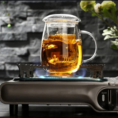 Glass teapot with stainless steel infuser and cup