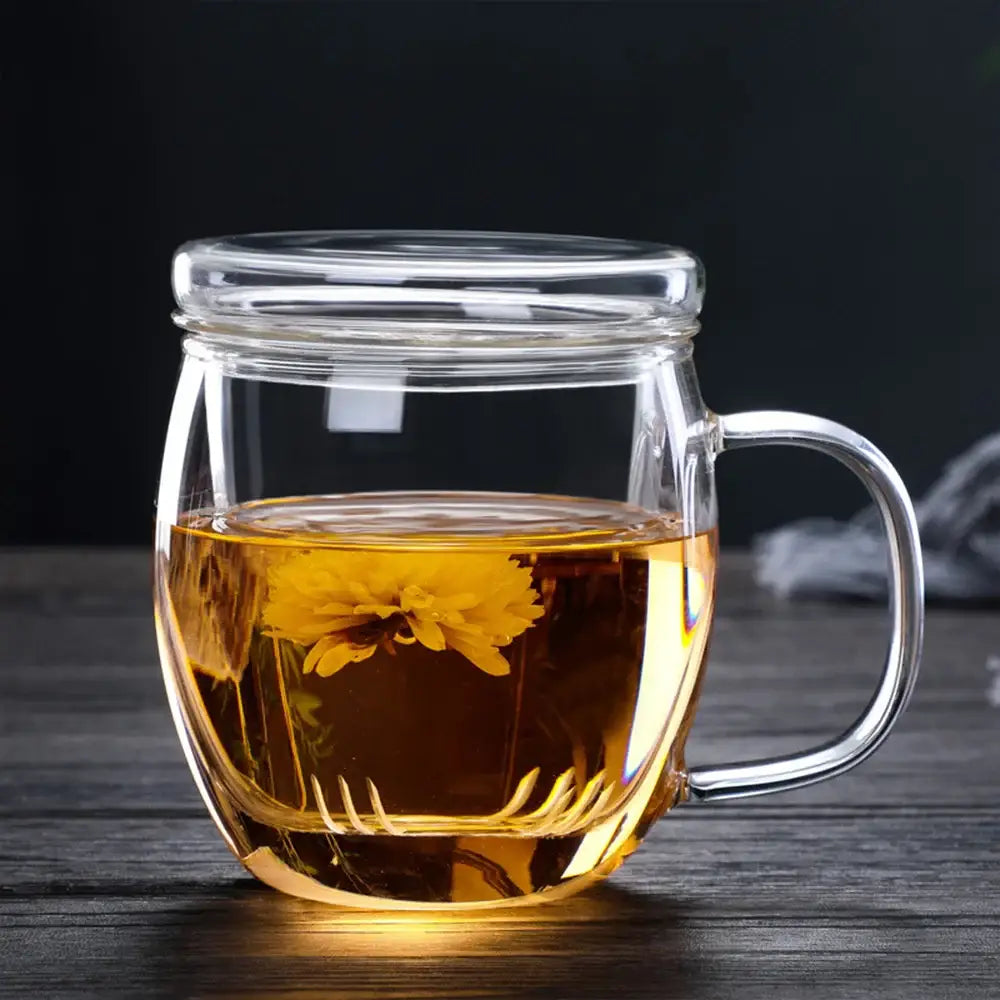 Glass teapot with blooming tea inside