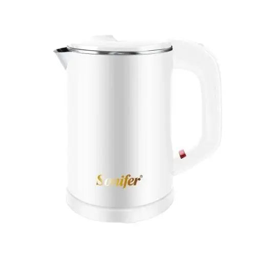 Small white electric kettle on counter