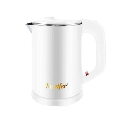 Small white electric kettle on counter