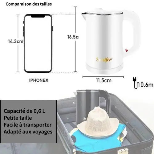 White electric kettle with steam rising